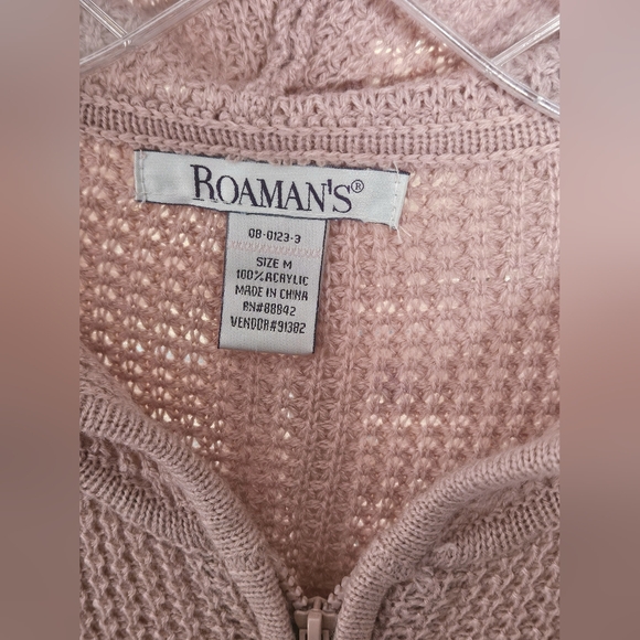 NWOT ROAMAN'S Mauve Pink Knitted Zip-Up Hoodie Sweater Jacket-M(14-16) - Picture 5 of 8